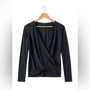 Theory Dariya Sulla Mixed Media Faux Wrap Silk Black Blouse Women Size S